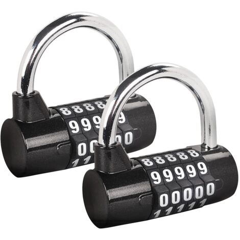 5 Digit Combination Lock, Gym Lock, Replaceable Combination Lock, Suitable for School Lockers, Toolboxes, Fences, Black (2 Pack)