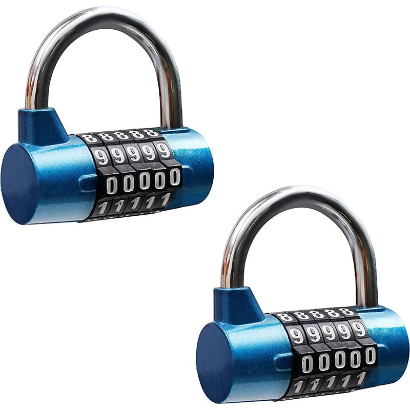 Briday - 5 digits Combination padlock (Set of 2) - Alloy security lock (6.3x6.5cm) for gates, bicycles, lockers, suitcases, backpacks, barriers and