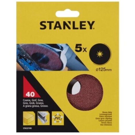 5 DISCOS DE LIJA BASE FIBRA D. 125X22 MM. GRANO 40 - STANLEY BLACK & DECK