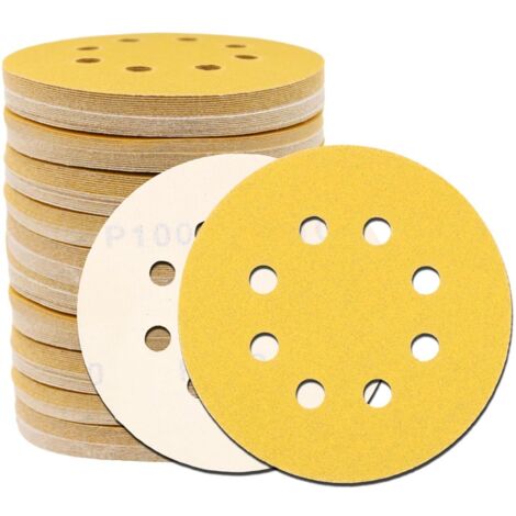 5 disques abrasifs auto-agrippants grain 320, 8 trous pour ponceuse, parfaits pour finition bois et métal.