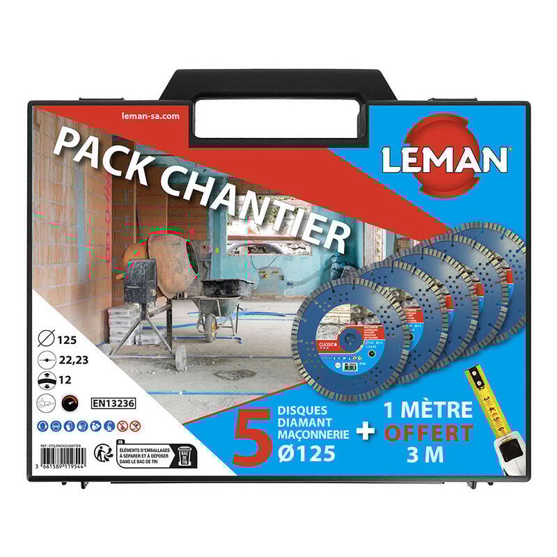 Leman - 5 disques diamants avec mètre ruban packchantier en mallette