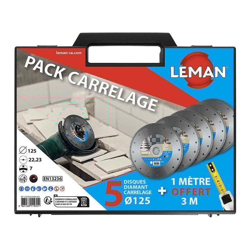 Leman - 5 disques diamants avec mètre ruban offert packcarrelage