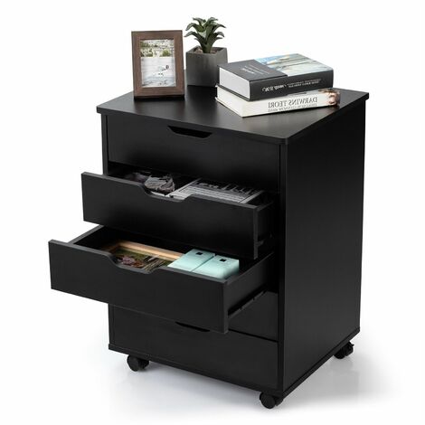 5 Drawer Chest Storage Wooden Dresser Rolling Storage Cabinet Mobile Organizer