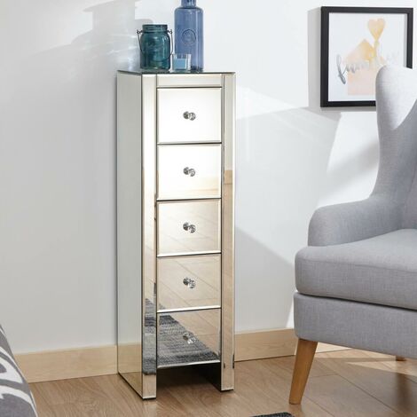 main image of "5 Drawer Clear Glass Mirrored Chest of Drawers With Beveled Edges"