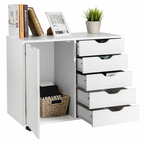 5-Drawer Dresser Chest Mobile Storage Cabinet w/ Door Printer Stand Home Office