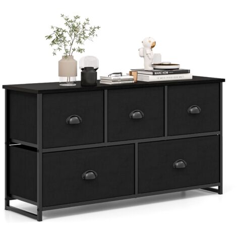 5 Drawers Cabinet 2-Tier Fabric Storage Organizer Chest of Drawers w/ Baskets