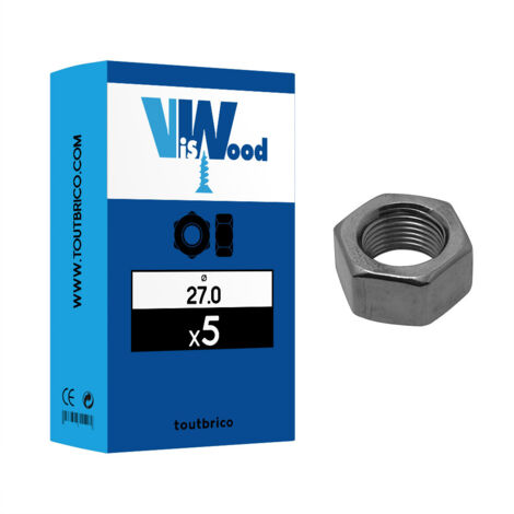 5 écrous hexagonaux Ø 27mm classe 8 brut - Viswood