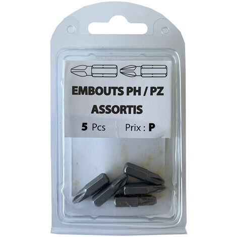 5 embouts PZ1 / PZ2 / PZ3 / PH2 acier - Vissal
