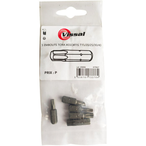 5 embouts Torx TX15-20-25-30-40 acier - Viswood