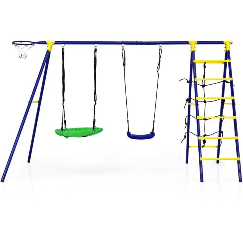 Maisonchic - 5 en 1 Balançoire Enfants Extérieur avec Panier de Basket Balançoire Nid d'Oiseau Ø66 cm et en u Charge 75kg pour 3-12 Ans design in