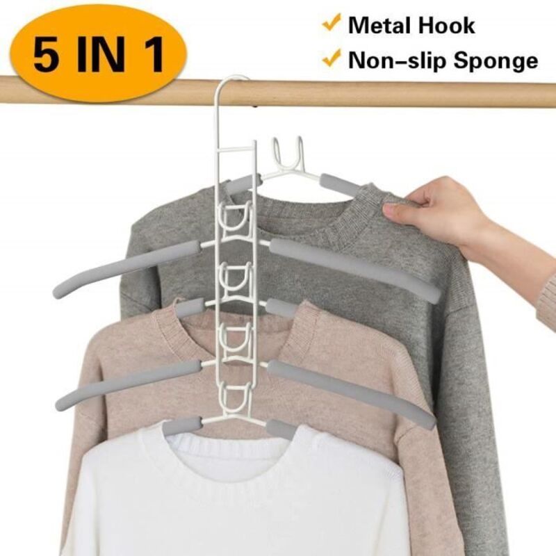 5 en 1 Cintre en Métal Magique Multi-Fonction Cintre Anti-dérapant avec Une éponge Multicouche en EVA pour Jupes T-Shirts Pantalons