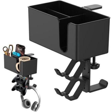 5 en 1 Porte Gobelet Bureau avec Support Casque Gamer, Porte Gobelet de Bureau Détachable, Crochet pour Casque sous Burea, Porte Tasse avec Crochet Porte Casque 360° pour Maison Bureau