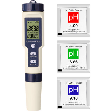 5 en 1 Profesional Multi-parametro Contador de prueba Combo pH / CE / TDS / Salinidad / termometro de multiples funciones del probador probador de la calidad de agua digital, multicolor,