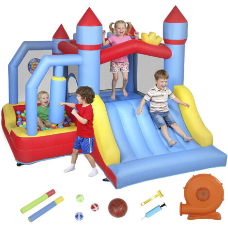 5 en 1 souffleur parc aquatique structure gonflable toboggans trampoline multicolore