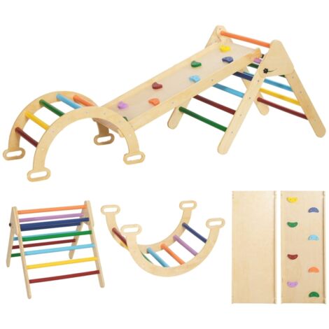 5-en-1 structure d'escalade pour enfants avec rampe, pont, échelle triangulaire, 18-48 mois, multicolore