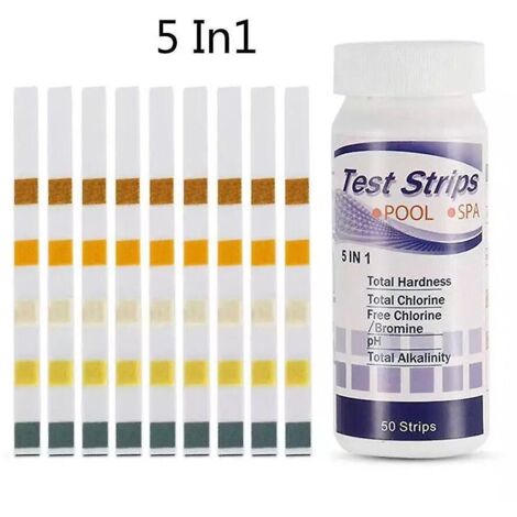 5 En 1 Testeur Chlore En Bandelette Pour Eau De Piscine Et Spa - 100 Bandelettes D'analyse Et De Test De L'acide Cyanurique, Du Chlore Libre, De L