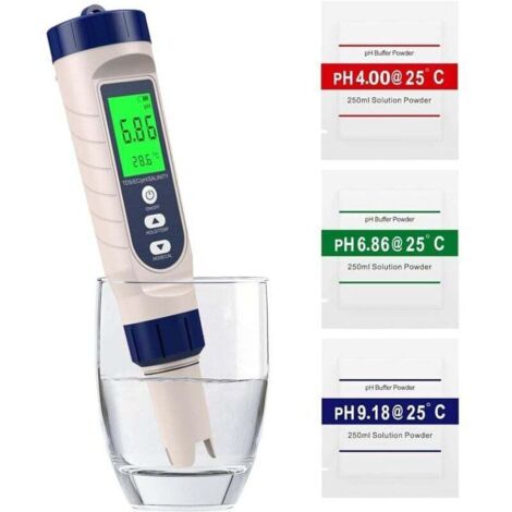 5-en-1pH Metre,PH,TDS, EC,Salinité,Thermomètre,Testeur pH Piscine avec Écran LCD Rétroéclairé et Compensation de la Température
