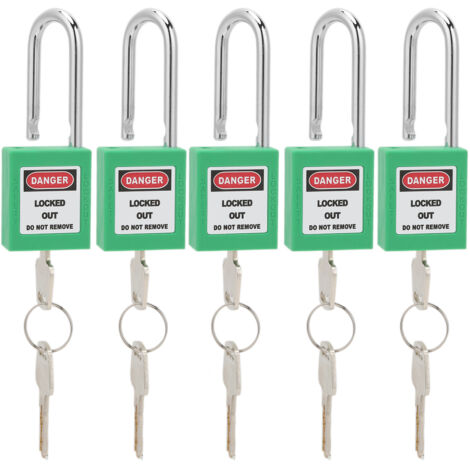 5 Ensembles Cadenas de Sécurité 38mm avec Étiquettes Écrivables et 10 Clés pour Sécurité Machines (Vert)