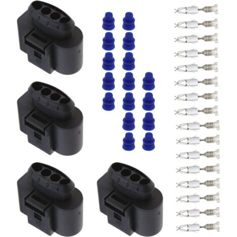 5 Ensembles de Connecteurs Femelles à 4 Broches pour Voiture avec Bornes Femelles et Joints Connecteur pour Bobine d'allumage de Voiture 1J0973724