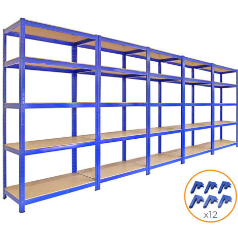 5 Estanterías T-Rax de Acero Sin Tornillos Azules 90cm x 45cm x 180cm