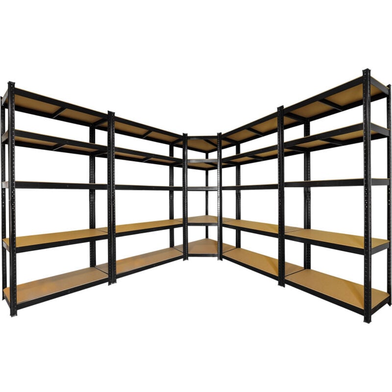 5 étagères spécial angle grand garage noire - étagères de coin charges lourdes - 875 kg - Montage facile par clip et croisillons