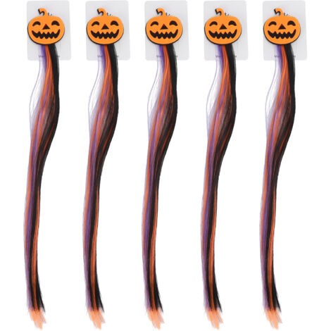 5 Extensions Colorées pour Cheveux - Accessoire Halloween Décoratif pour Femme, Fille et Enfant Citrouille