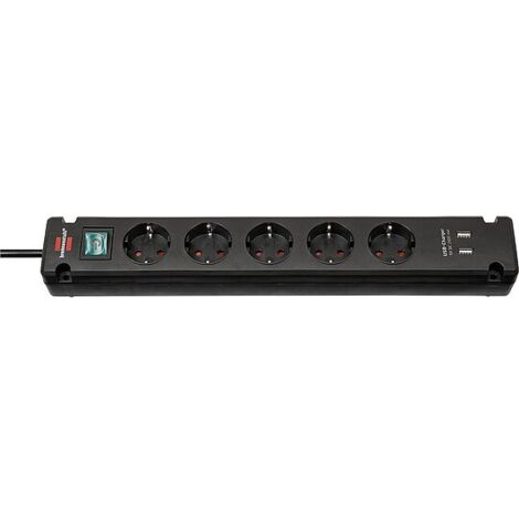 5-fach Steckdose brennenstuhl schwarz - mit 2 USB Ladebuchsen und Kontrollschalter - 3 m