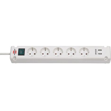 5-fach Steckdose brennenstuhl weiß - mit 2 USB Ladebuchsen und Kontrollschalter - 3 m