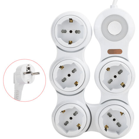 5-fach Steckdosenleiste mit Kontrollleuchte und Schalter, 10A 220V-250V (EU-Stecker)