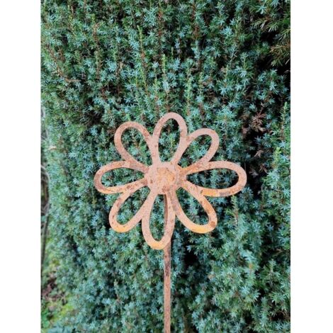5 Feet Flowering Daisy Plant Pin Garden Art (Pack of 3) - Bare Metal/Ready to Rust