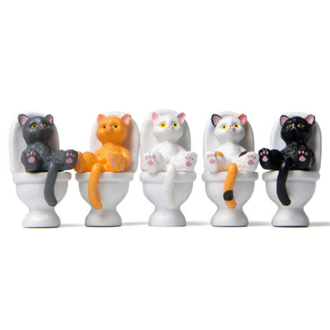 5 Figurines de Chat Assis sur Toilette - Mini Statues Décoratives pour Maison, Bureau ou Jardin - Idée Cadeau Originale pour Amateurs d'Animaux