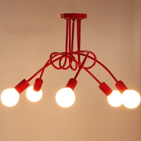 WOTTES 5-Flammige Deckenleuchte Modern Kreative Deckenlampe Rot Kronleuchte E27 Schlafzimmer Wohnzimmer