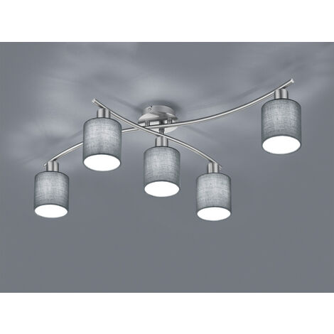 5 flammige LED Deckenleuchte mit Stoffschirmen Grau - Arm schwenkbar, B: 80cm