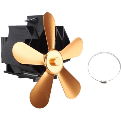 5-flügeliger, wärmebetriebener Kaminventilator für Holzöfen, Wandmontage, goldfarben
