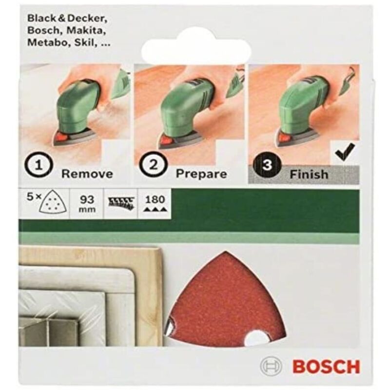 5 fogli per levigatrice delta 93MM grana 180 6 fori velcro - Bosch