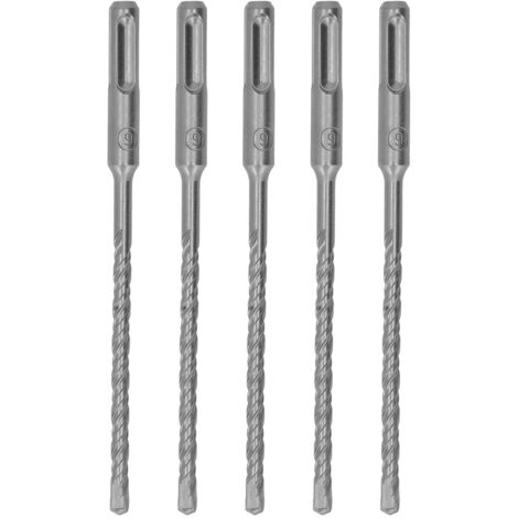 5 Forets à Percussion Carbure 160mm pour Béton Pierre Brique, 6mm/0.24in, Pointe Auto-centrée, 2 Tranchants, Lot de 5