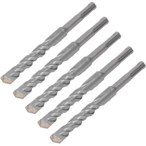 5 Forets à Percussion en Carbure 160mm pour Béton et Pierre, 2 Taillants Auto-centreurs, Lot de 5, Diamètre 15mm