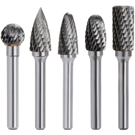 5 fresas rotativas de carburo de tungsteno de doble corte, vástago de 6 mm, cabezal de 10 mm, herramienta para taladro y lijadora.