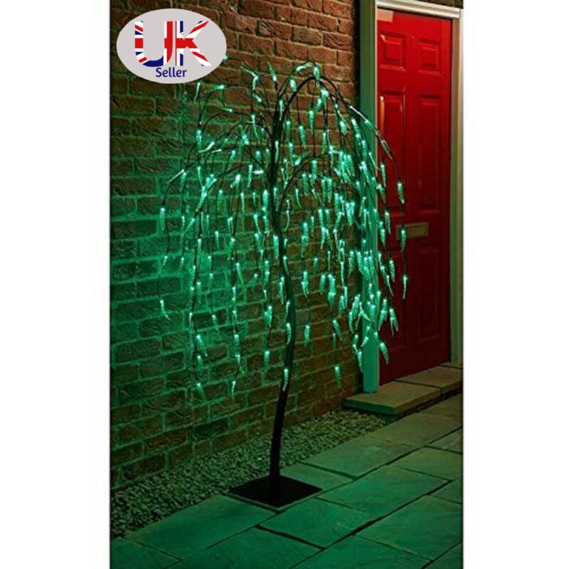 Spot On Dealz - 5 Ft Weeping Willow Tree 240 Green led lights Christmas Decor Indoor Outdoor - Green