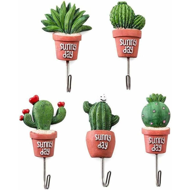 

5 ganchos de pared autoadhesivos, imagen de cactus 5 estilos, adecuados para la cocina casera