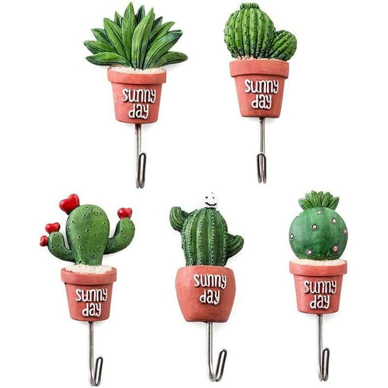 

Abcrital - 5 ganchos de pared autoadhesivos, imagen de cactus 5 estilos, adecuados para la cocina casera