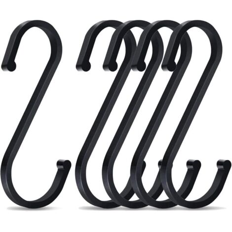 5 ganchos en forma de S de aluminio de 86 mm, multifunción, para cocina y baño (negro)