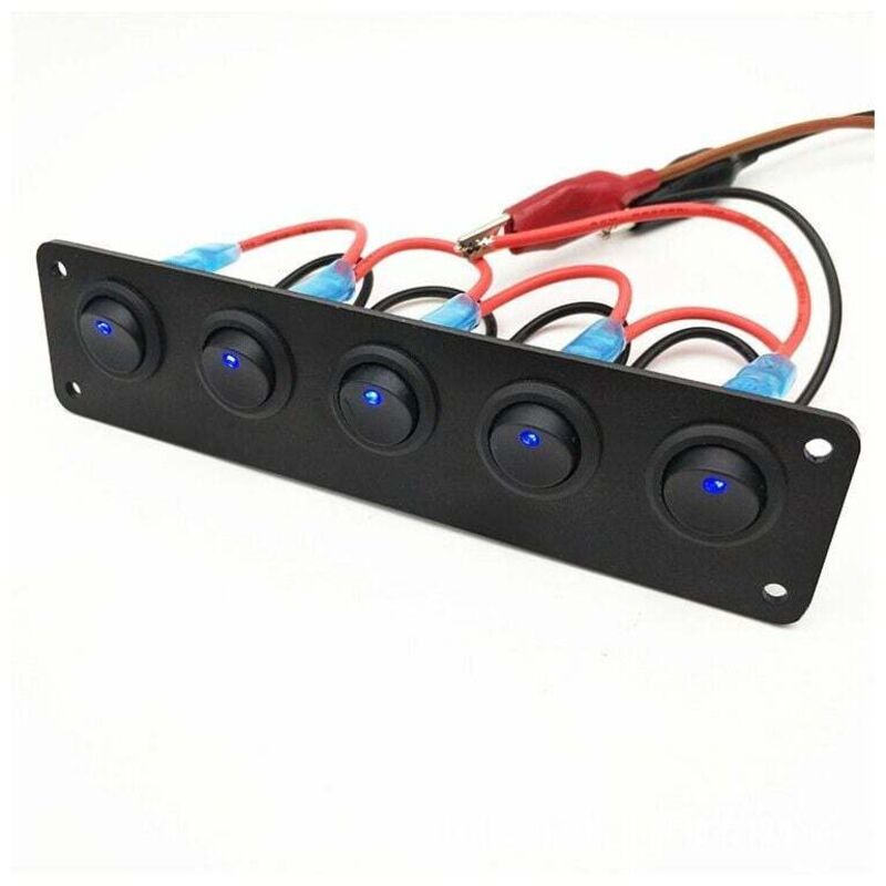 5 Gang 3 Pin Rocker Switch Panel 20A Étanche On Off 12V Vert Interrupteur à Bascule pour Voitures Camions Bateaux