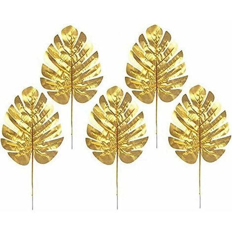 5 goldene Palmblätter, künstliche tropische Palmblätter für Hawaiian Luau Party Dekoration