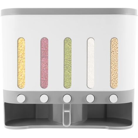5 Grid Cereal Dispenser Wall Mounted Rice Grain Dry Food Container Kitchen Household Storage Case Box 10L