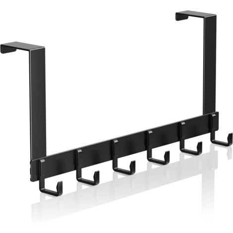5 hooks over door, hooks for coats, clothes, over door hanger (6 hooks, black)