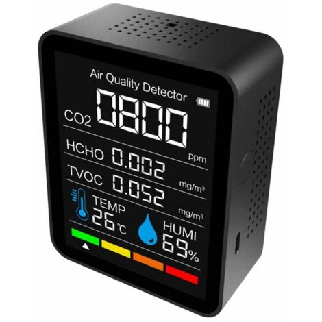 5-in-1 CO2-Detektor, Kohlendioxid-Detektor, Innenluftqualitätsmonitor, BT APP, Temperatur-Feuchtigkeitssensor-Tester, HCHO TVOC-Detektor für Zuhause, Büro, Auto (schwarz, 5 in 1)