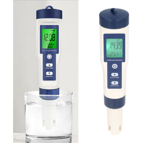 5-in-1 digitaler Wassertester: pH-Wert, Salzgehalt, Temperatur, TDS, EC, wasserdicht mit hintergrundbeleuchtetem Bildschirm und automatischer Kalibrierung IP67 manomano.