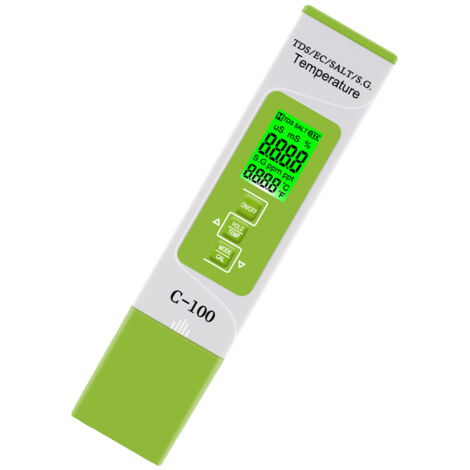 5-in-1 Digitaltester für TDS/EC/SALT/SG/Temperatur für Schwimmbäder, Trinkwasser und Aquarien mit Hintergrundbeleuchtung (Batterie nicht im Lieferumfang enthalten)