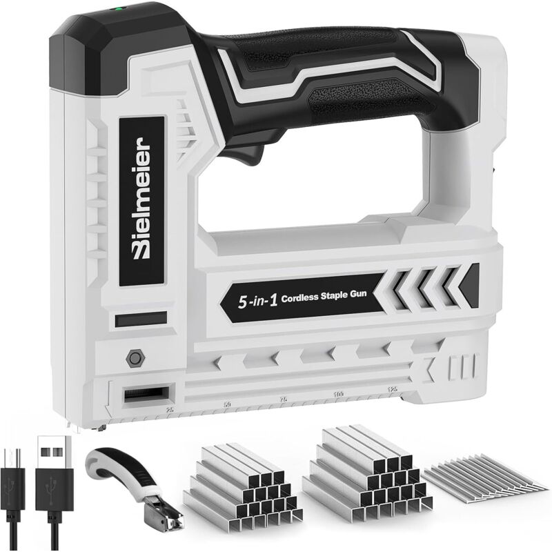 5-in-1 Electric Staple Gun, Strip Nailer, 4V Rechargeable Cordless Stapler, Battery Powered Nail Gun with 1950 Staples and Nails